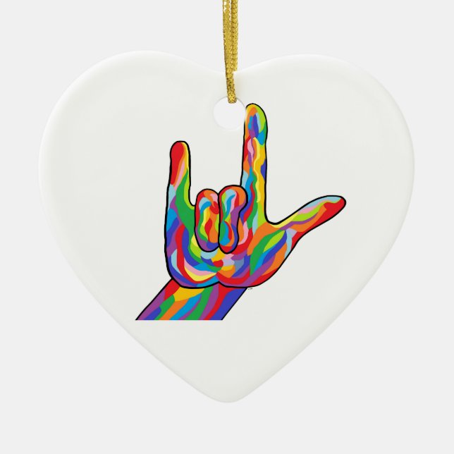 ASL älskar jag dig SÄTTA EN KLOCKA PÅ FÄRG Julgransprydnad Keramik (Framsidan)