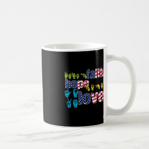 ASL American Sign Language 4:e juli Faith Hope Kaffemugg