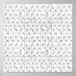 ASL American Sign Language Alphabet A till Z brev Poster