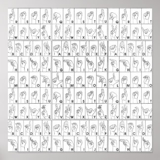 ASL American Sign Language Alphabet A till Z brev Poster