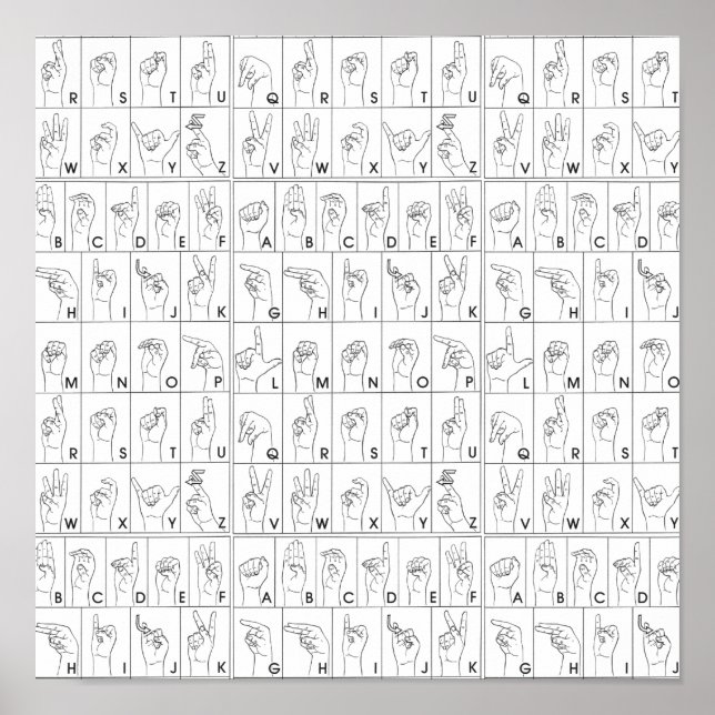 ASL American Sign Language Alphabet A till Z brev Poster (Framsidan)