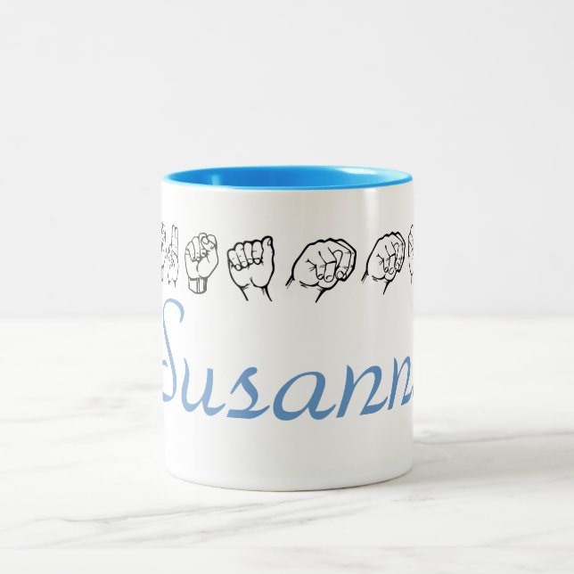ASL American Sign Language Finger stavad Susanne Två-Tonad Mugg (Center)