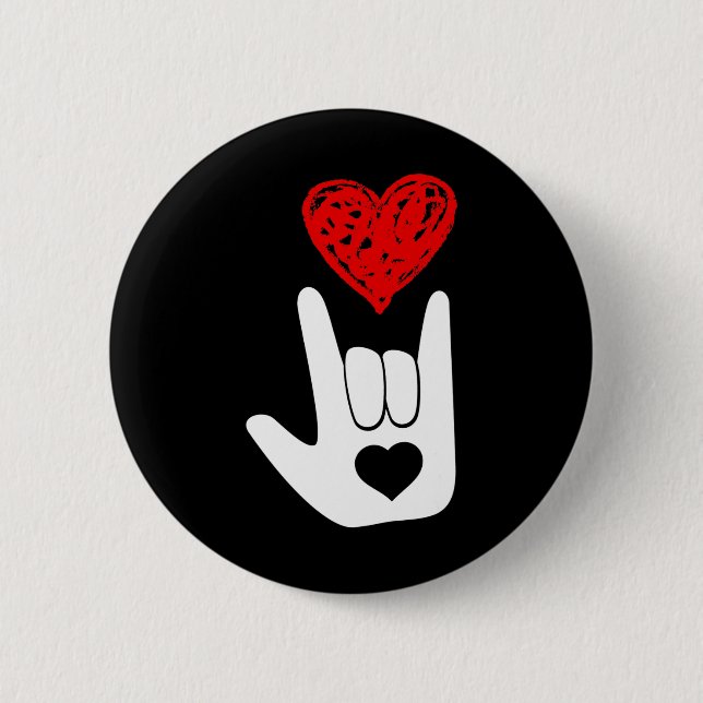 ASL American Sign Language Kärlek Hand Sign ASL Sq Knapp (Framsida)