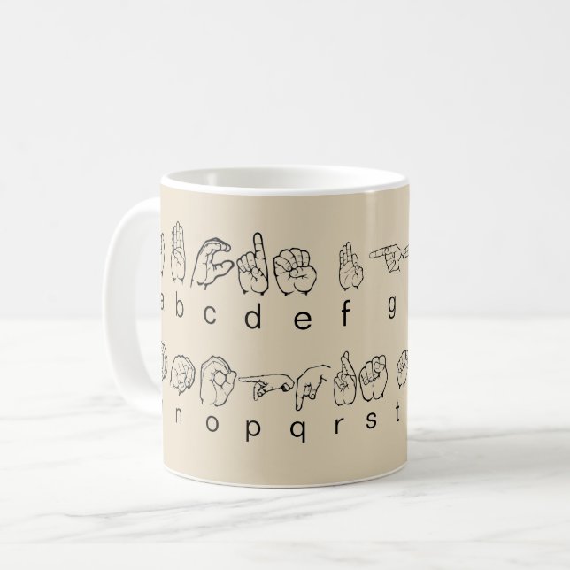 Asl-amerikanen undertecknar det språkFingerspell Kaffemugg (Framsida vänster)