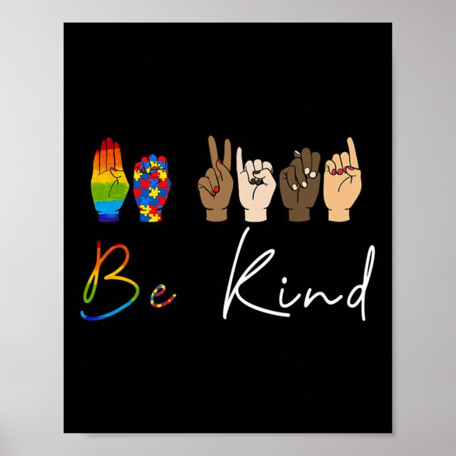 ASL Be Autism Awareness HGBT Pride Kindness W Poster (Framsidan)