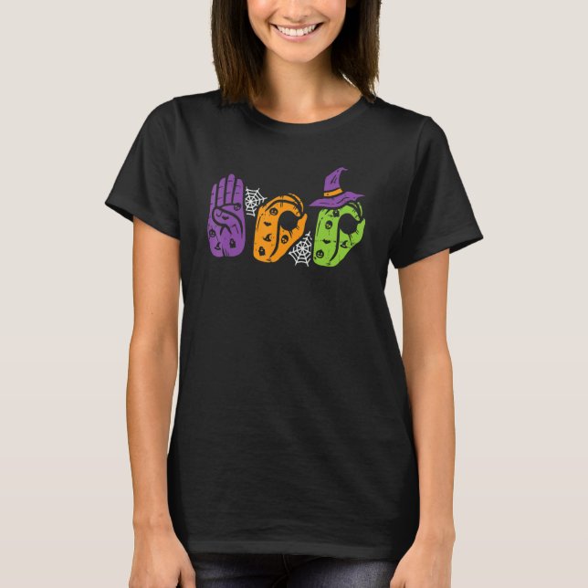 Asl Boo Händer American Sign Language Döv Pride Ha T Shirt (Framsida)
