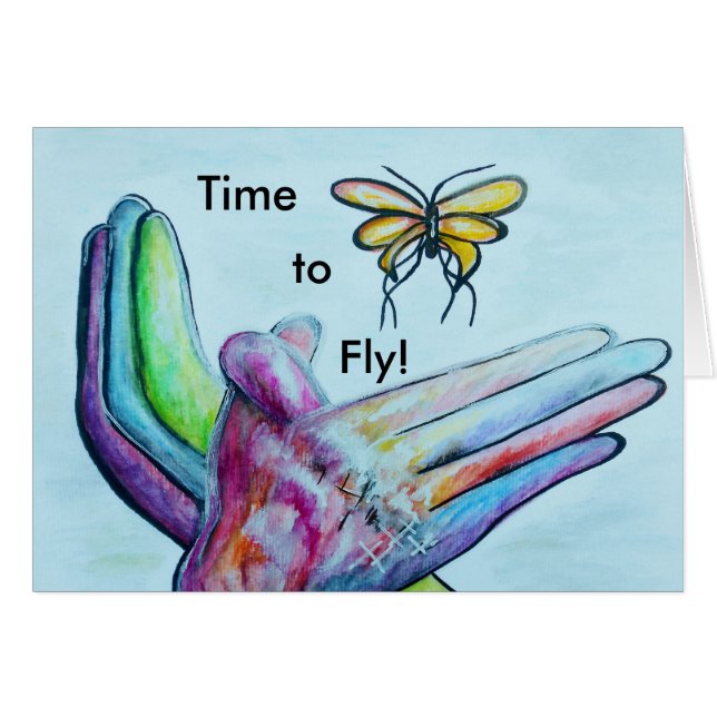 ASL Butterfly Time to Fly Hälsningskort (Framsidan Horizontal)