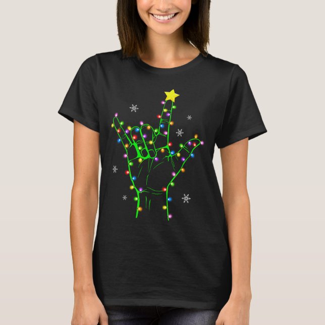 Asl Christmas Christmas Tree Lights American Sign  T Shirt (Framsida)