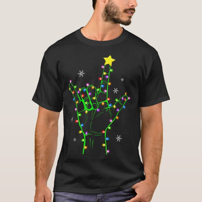 Asl Christmas Christmas Tree Lights American Sign  T Shirt (Framsida)