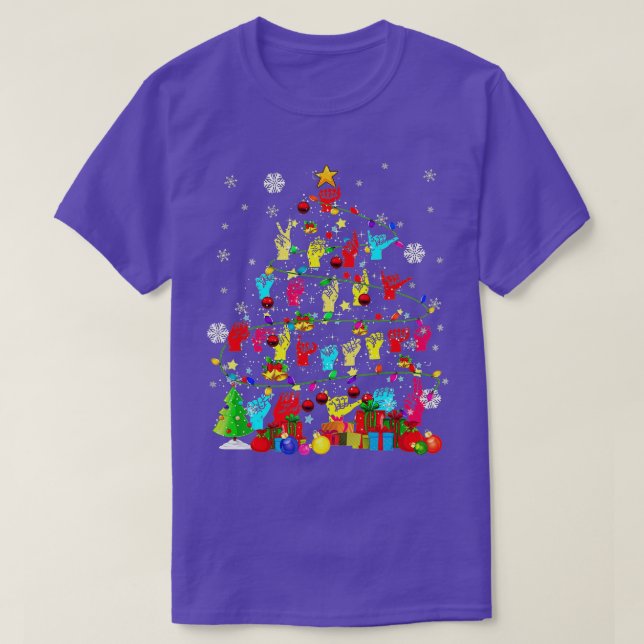 ASL Christmas Tree Xmas Lights ASL Sign Language H T Shirt (Design framsida)