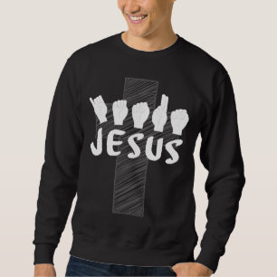 ASL-Dövet Jesus Christian Sign Language Tolk Lång Ärmad Tröja