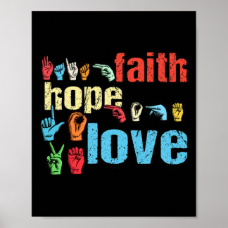 Asl Faith Hope Kärlek American Sign Language Chris Poster