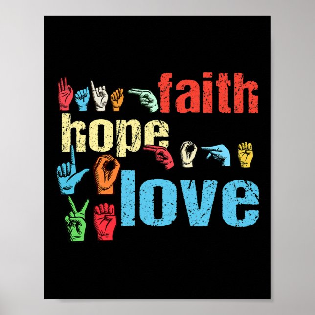 Asl Faith Hope Kärlek American Sign Language Chris Poster (Framsidan)
