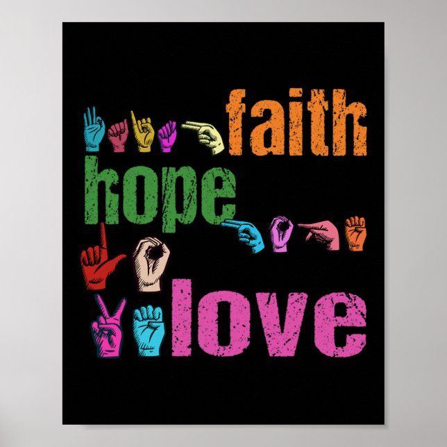 Asl Faith Hope Love American Sign Language Christi Poster (Framsidan)