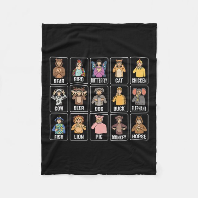 Asl Hand Gesture Animals Döv Hearing Loss Awarene Fleecefilt (Framsidan)