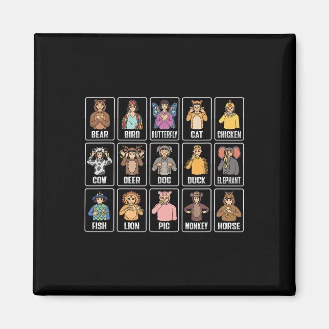 Asl Hand Gesture Animals Döv Hearing Loss Awarene Magnet (Framsidan)