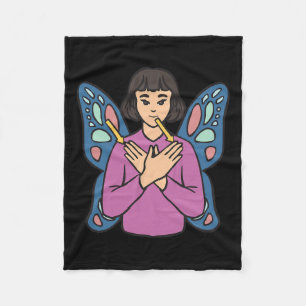 Asl Hand Gesture Döv Hearing Loss Awareness Girl Fleecefilt