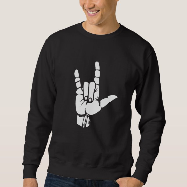 Asl Hand Sign American Sign Language Lång Ärmad Tröja (Framsida)