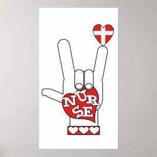 ASL I Kärlek DU KAN SKRIVA språk - HAND HEART NURS Poster