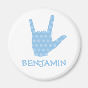 ASL I Kärlek You Blue Dots Sign Language Namn Mag Magnet