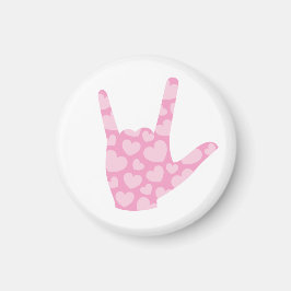 ASL I Kärlek You Rosa Hearts teckenspråksmagnet Magnet