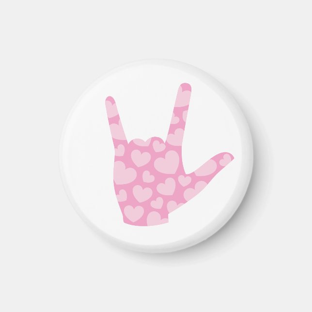 ASL I Kärlek You Rosa Hearts teckenspråksmagnet Magnet (Framsidan)
