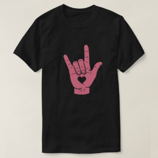 ASL "I Kärlek You" undertecknar språkhand med hjär T Shirt