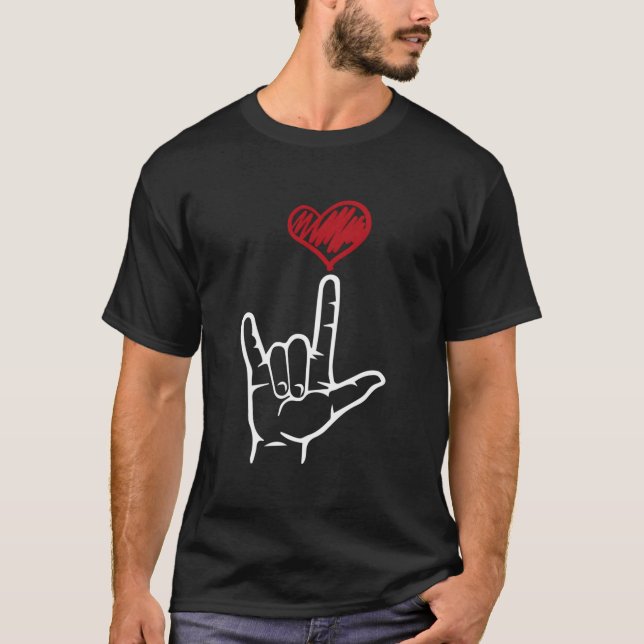 Asl I Love You Hand He American Sign Language T Shirt (Framsida)