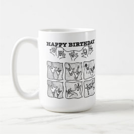 ASL ILY Besatthet - Grattis på födelsedagen! Kaffemugg