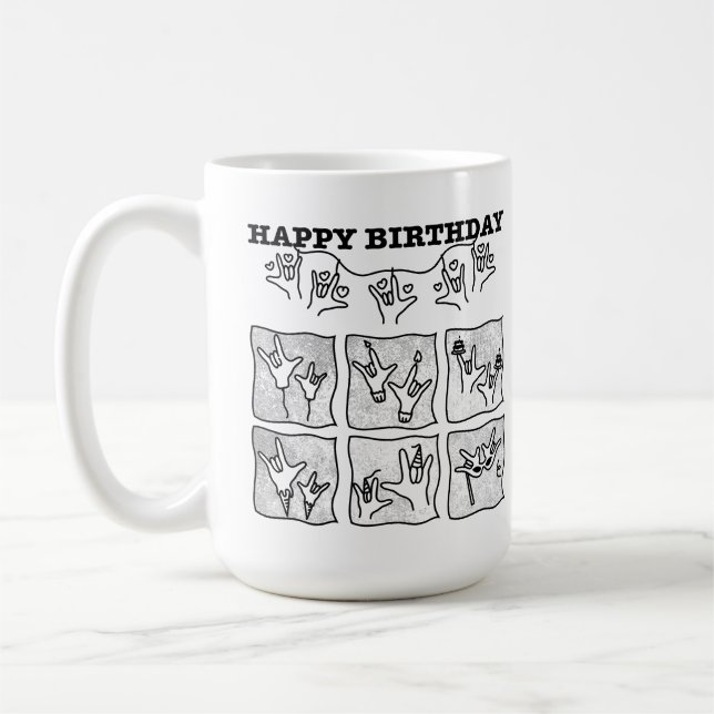 ASL ILY Besatthet - Grattis på födelsedagen!  Kaffemugg (Vänster)