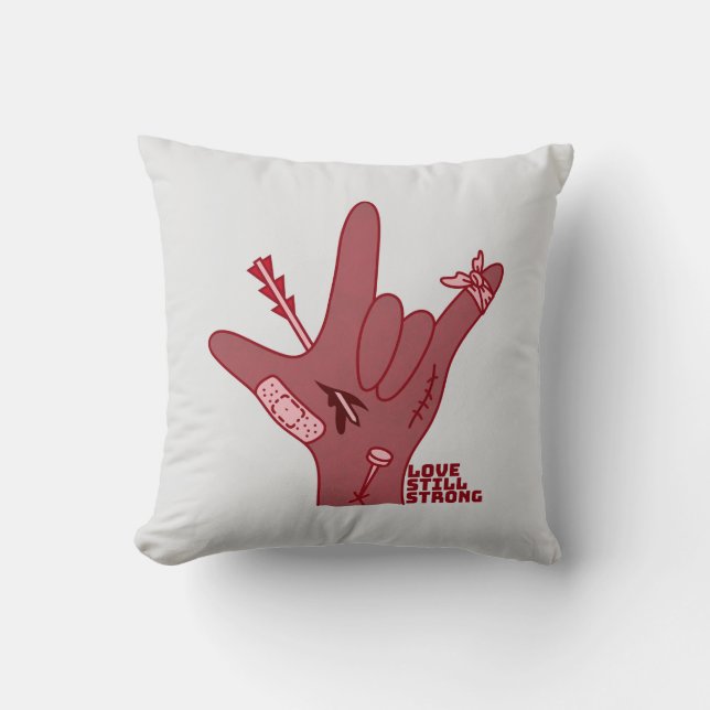 ASL ILY Design - Love Wounded But Still Strong Kudde (Framsida)