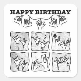 ASL ILY Obsession - Happy Birthday!  Fyrkantigt Klistermärke