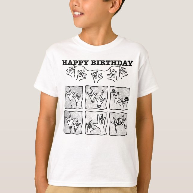 ASL ILY Obsession - Happy Birthday!  T Shirt (Framsida)