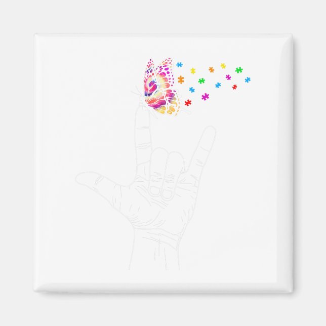 Asl jag älskar dig handskyltspråk fjäril autism magnet (Framsidan)