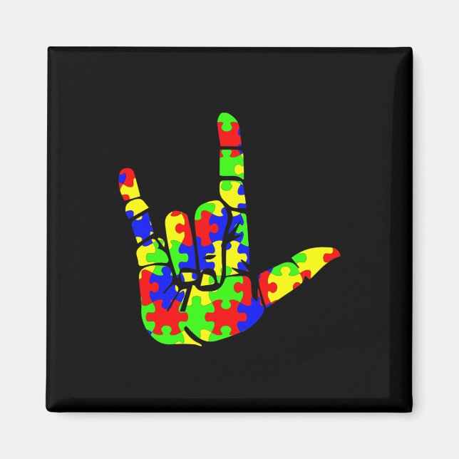 ASL Kärlek Hand Sign Language Puzzle Autism Awaren Magnet (Framsidan)