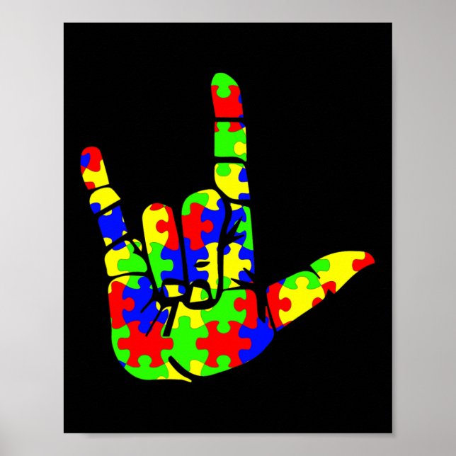 ASL Kärlek Hand Sign Language Puzzle Autism Awaren Poster (Framsidan)