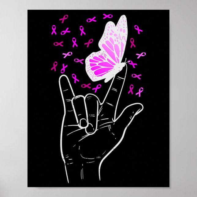 Asl Kärlek Sign Butterfly Breast Cancer Awareness  Poster (Framsidan)