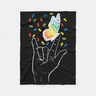 Asl Kärlek Sign Butterfly Puzzle Autism Awareness Fleecefilt