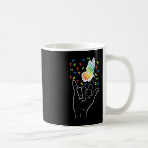 Asl Kärlek Sign Butterfly Puzzle Autism Awareness Kaffemugg
