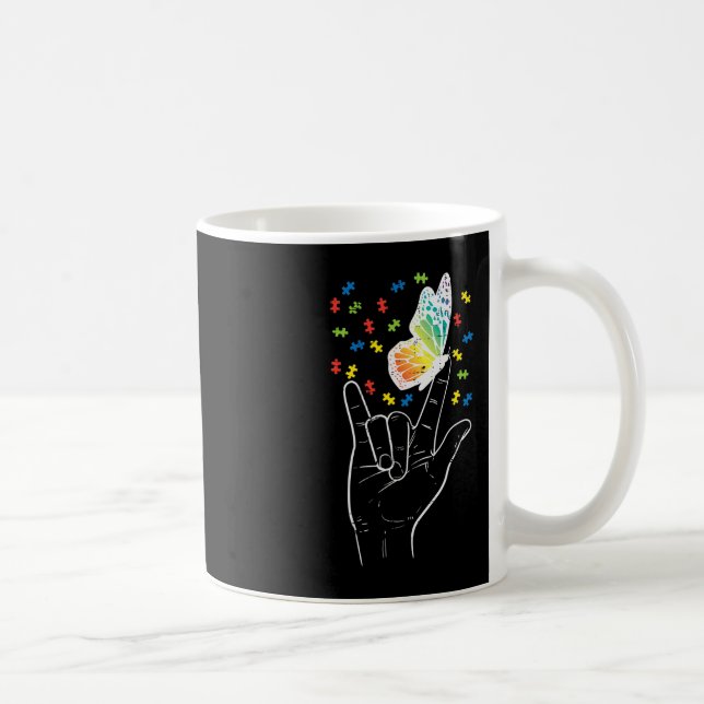 Asl Kärlek Sign Butterfly Puzzle Autism Awareness  Kaffemugg (Höger)