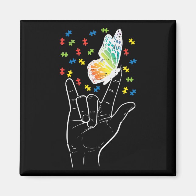 Asl Kärlek Sign Butterfly Puzzle Autism Awareness  Magnet (Framsidan)