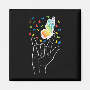 Asl Kärlek Sign Butterfly Puzzle Autism Awareness Magnet
