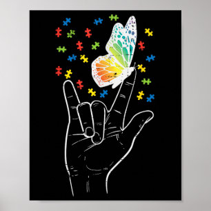 Asl Kärlek Sign Butterfly Puzzle Autism Awareness Poster