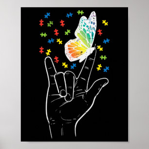 Asl Kärlek Sign Butterfly Puzzle Autism Awareness Poster