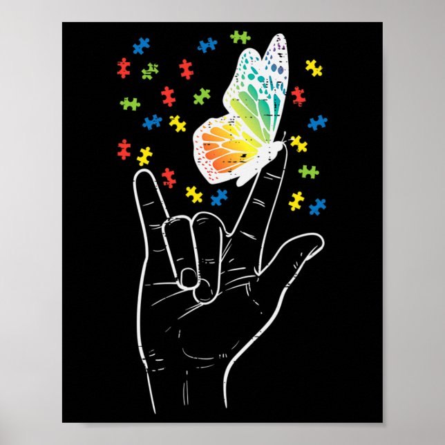 Asl Kärlek Sign Butterfly Puzzle Autism Awareness  Poster (Framsidan)