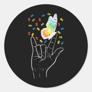 Asl Kärlek Sign Butterfly Puzzle Autism Awareness Runt Klistermärke