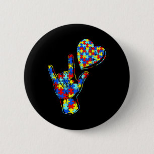 ASL Kärlek Sign Language Autism Awareness Puzzle K Knapp