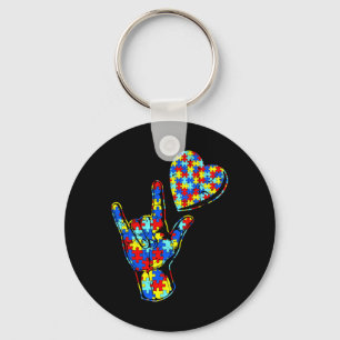 ASL Kärlek Sign Language Autism Awareness Puzzle K Nyckelring
