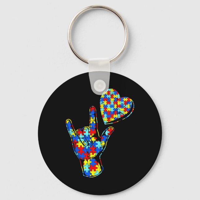 ASL Kärlek Sign Language Autism Awareness Puzzle K Nyckelring (Framsida)