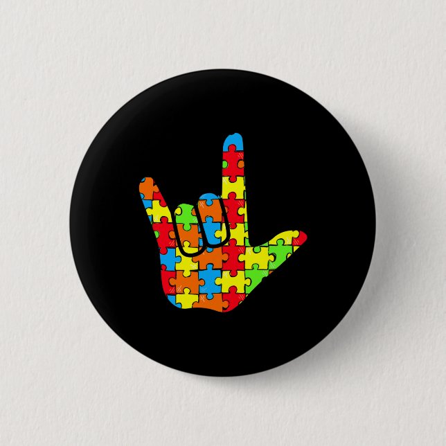 Asl Kärlek Sign Language Autism Gift Awareness Sup Knapp (Framsida)